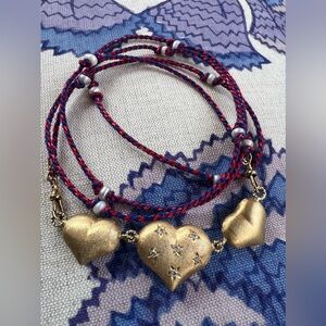 Marie Lichtenberg Triple Gold Heart Charm necklace with Diamonds